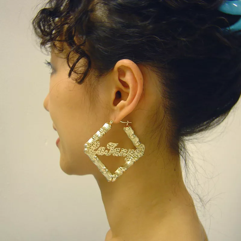 10k gold bamboo earrings outlet with name