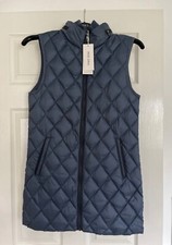 Per Una M&s Womens Down & Feather Airforce Blue Longline Gilet Size 8