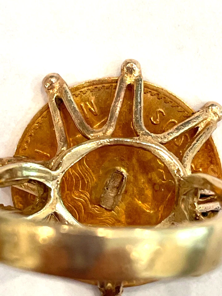 Moneda de oro mexicana de 5 pesos 1955 en anillo de oro amarillo de 14 k talla 7,5 Foto 4 de 4
