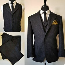 Black Wool Blend Men's Suits 3Pcs Business Tuxedos Formal Wedding Jacket Blazer