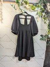 Free People Women's Dress Cute Babydoll Relaxed Ruffle Tie Back Black LARGE