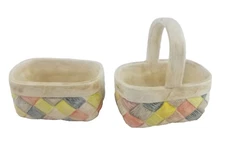 Ceramic Hand Made Baskets Lot Of 2 (TWO) One with Handle Cute!
