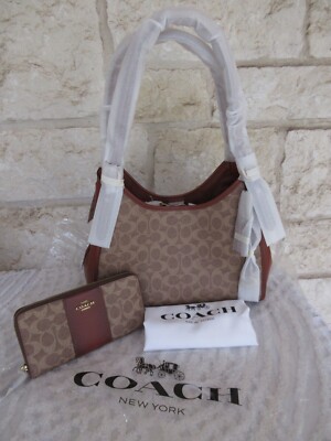 NEW Coach Lori Brass/Tan/Rust Shoulder Bag Signature Canvas