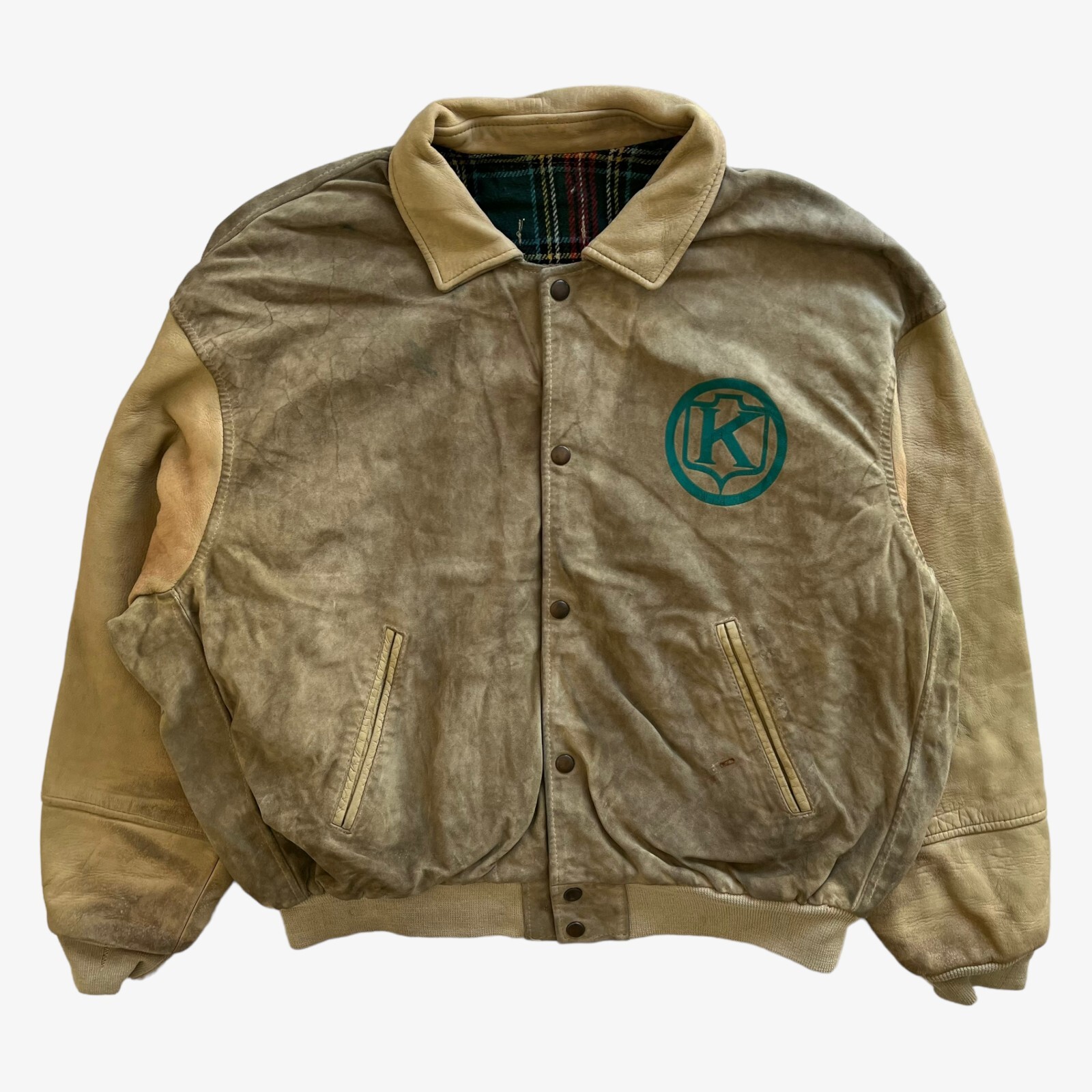 Vintage 80s Kudsak Leather Varsity Jacket With Back Spell Out Design