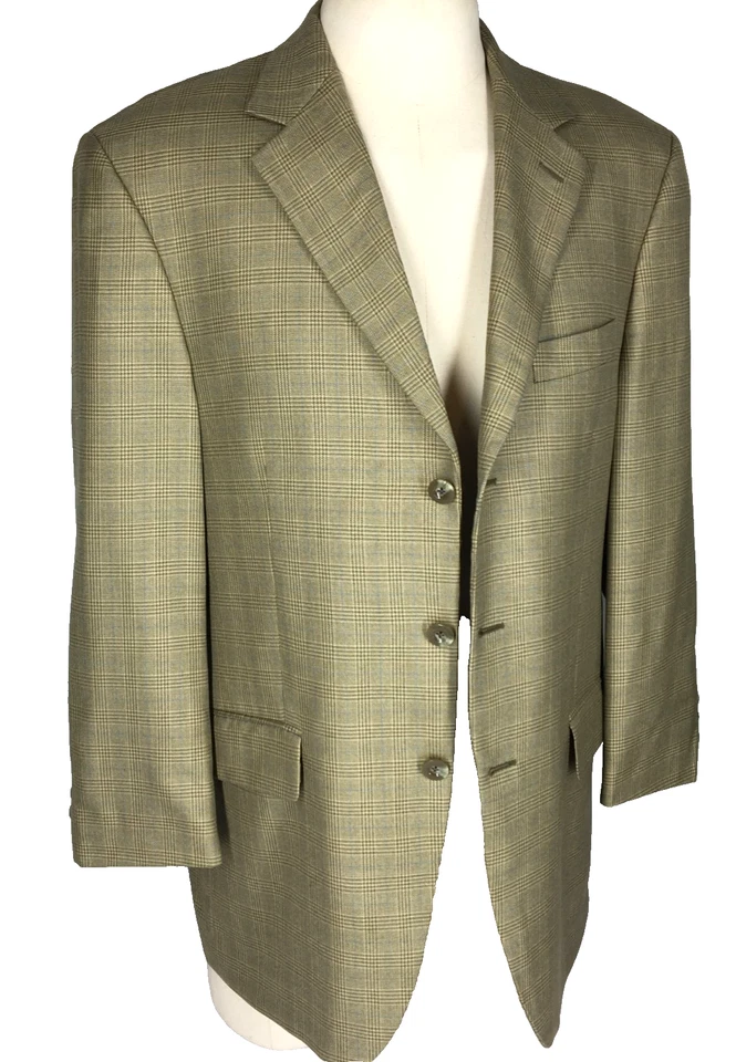 42R* Lessona Italy Nordstrom Mens 3 Button Silk Wool Blazer Sport Coat Sand Blue - Image 2 of 4