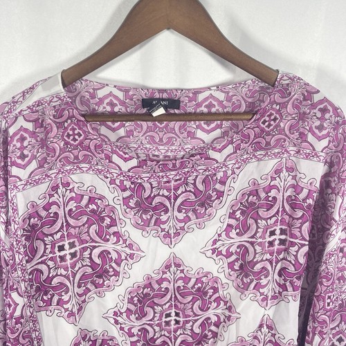 ALFANI white purple geometric semi sheer overlay dolman sleeve top XL - Picture 2 of 8