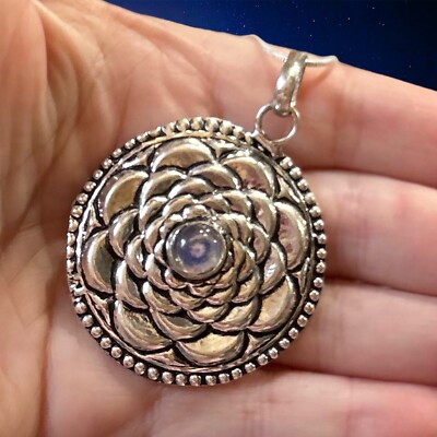 Moonstone Necklace 925 Snake Chain Lobster Clasp Flower Disc