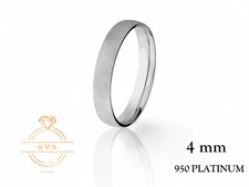 950 Platinum Low Dome 4mm Wedding Band Ring - Comfort Fit Matte Brushed Finish