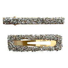 Hair Clips Lot of 2 Crystal Rhinestone Glittered Bling Alligator Snap Barrettes