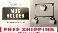 Wall Mounted Black Metal Coffee Mug Glass 6 Hook Display Holder 10" x 15" 212828