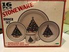 CR Seasons 16 Pc Christmas Tree Stoneware Dinner plates Bowls Cups Platters NOS
