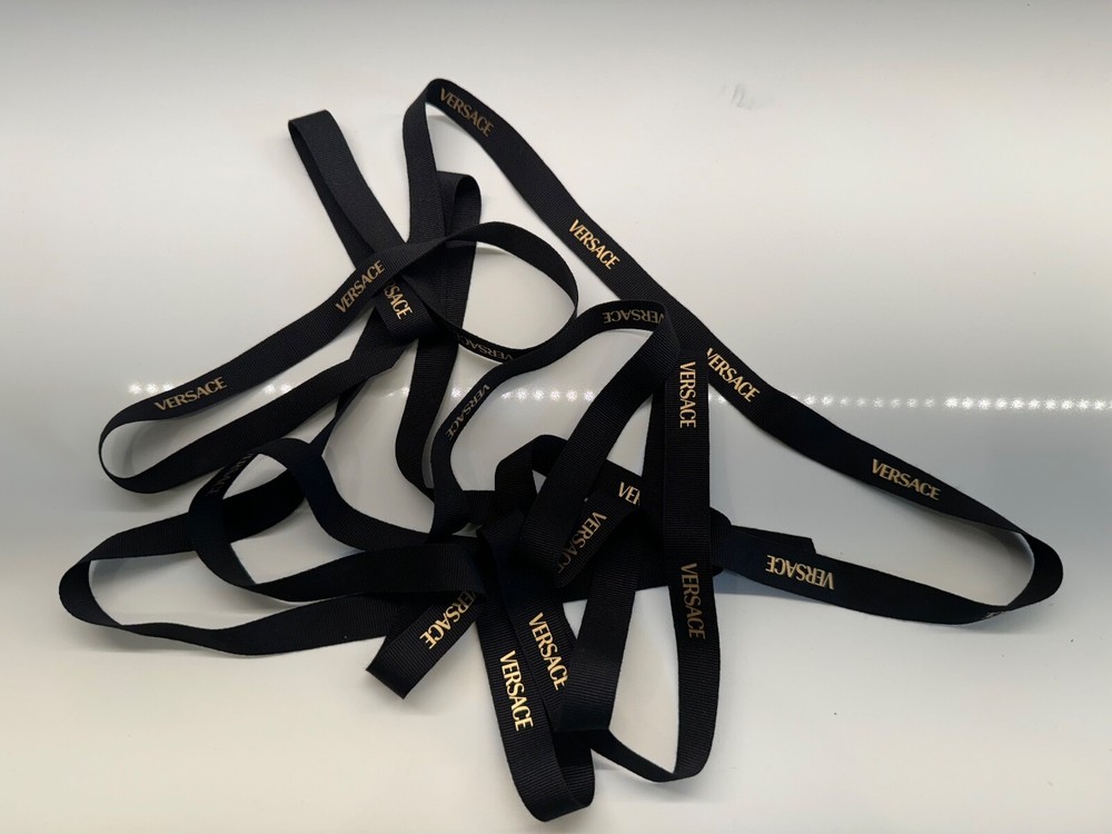 4' or 8' Versace Black/Gold Logo Ribbon Gift Wrap for Box of Bag/Shoes