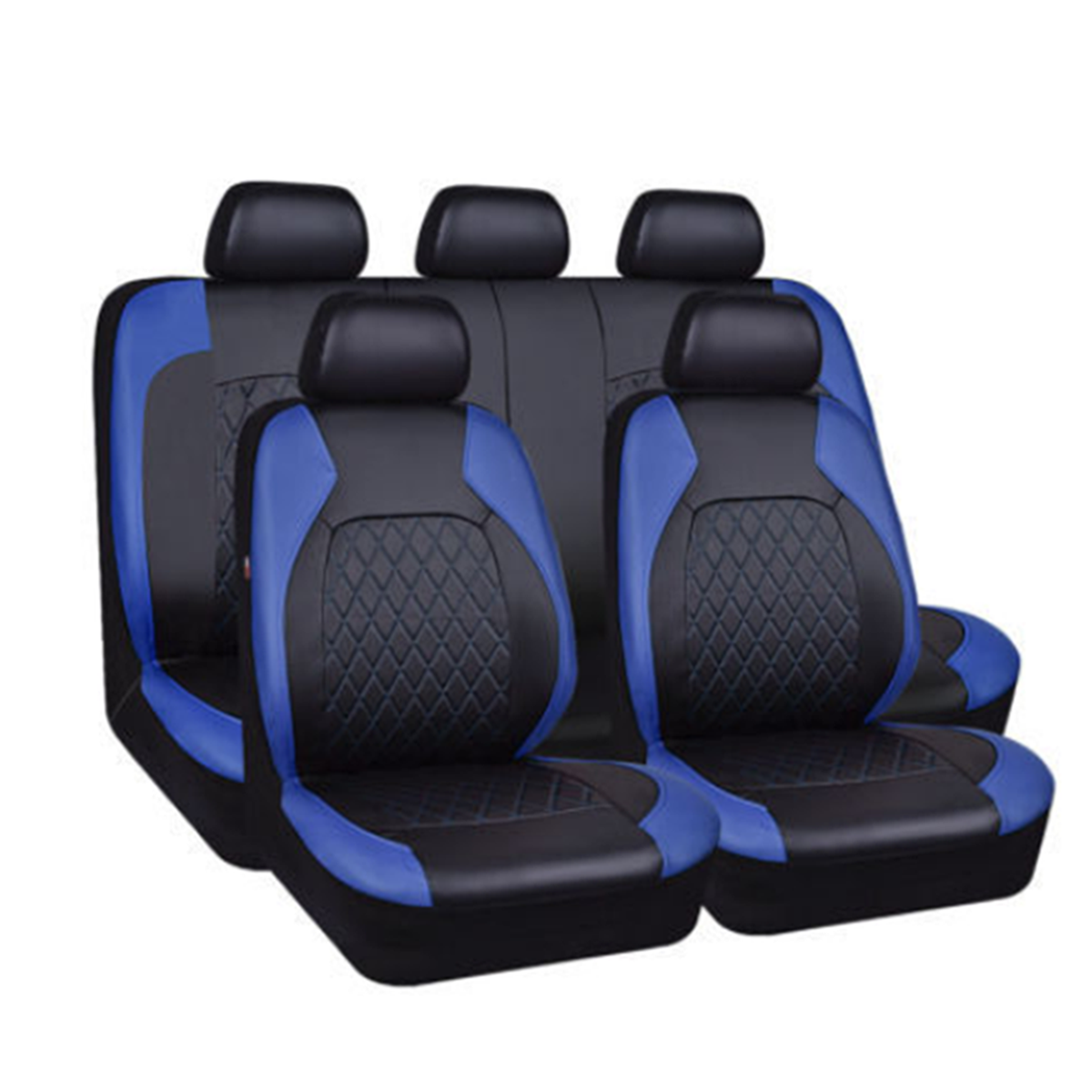 9PCS Front Rear Car Seat Covers Black Leather Waterproof Protector Anti-dust