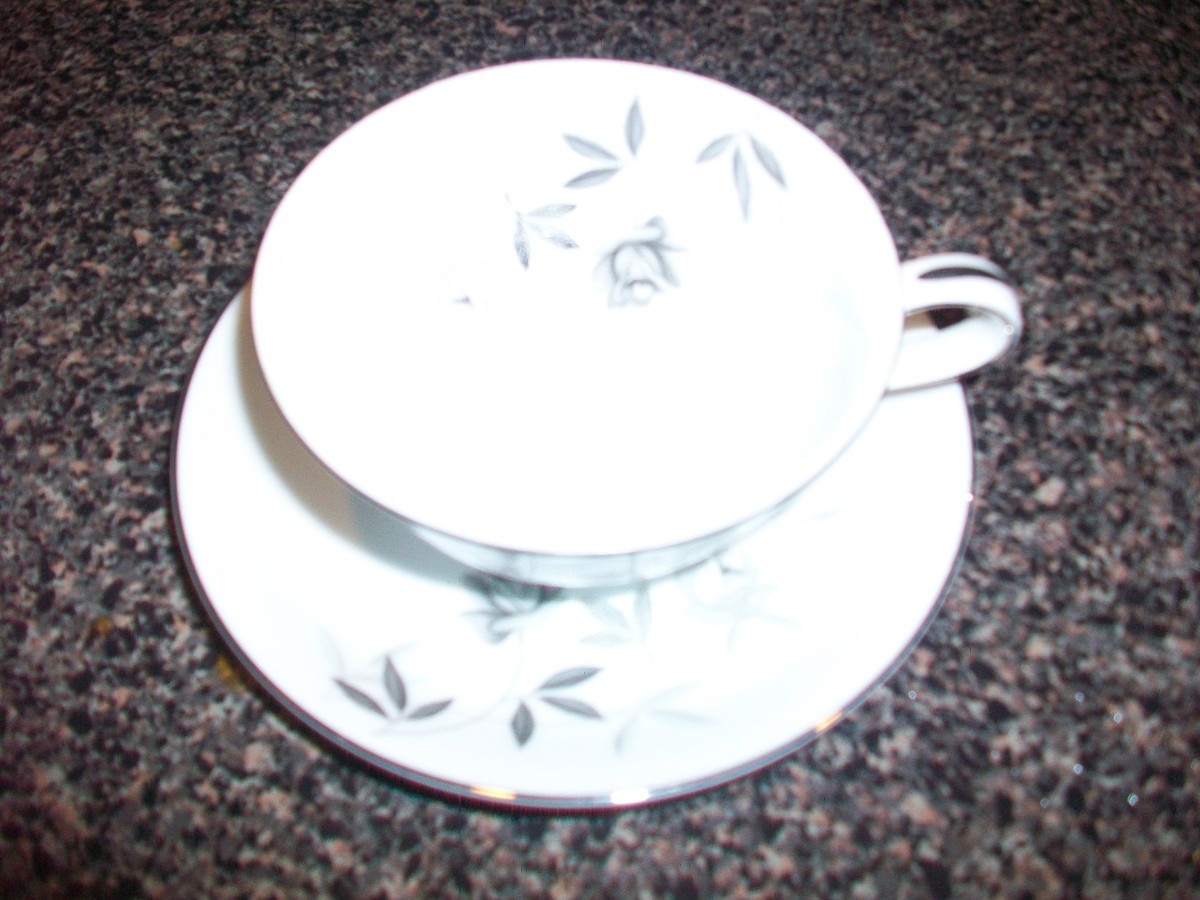 Noritake Rosamor China Cup and Saucer Silver Trim Pattern Multiple Available
