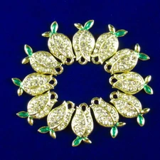 12Pcs Rhinestone Green Dripping Oil Tibetan Golden Flower Pendant SK61023