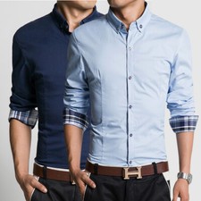 Mens Dress Shirts Long Sleeve Luxury Casual Slim Fit Business Camisas Shirts Top