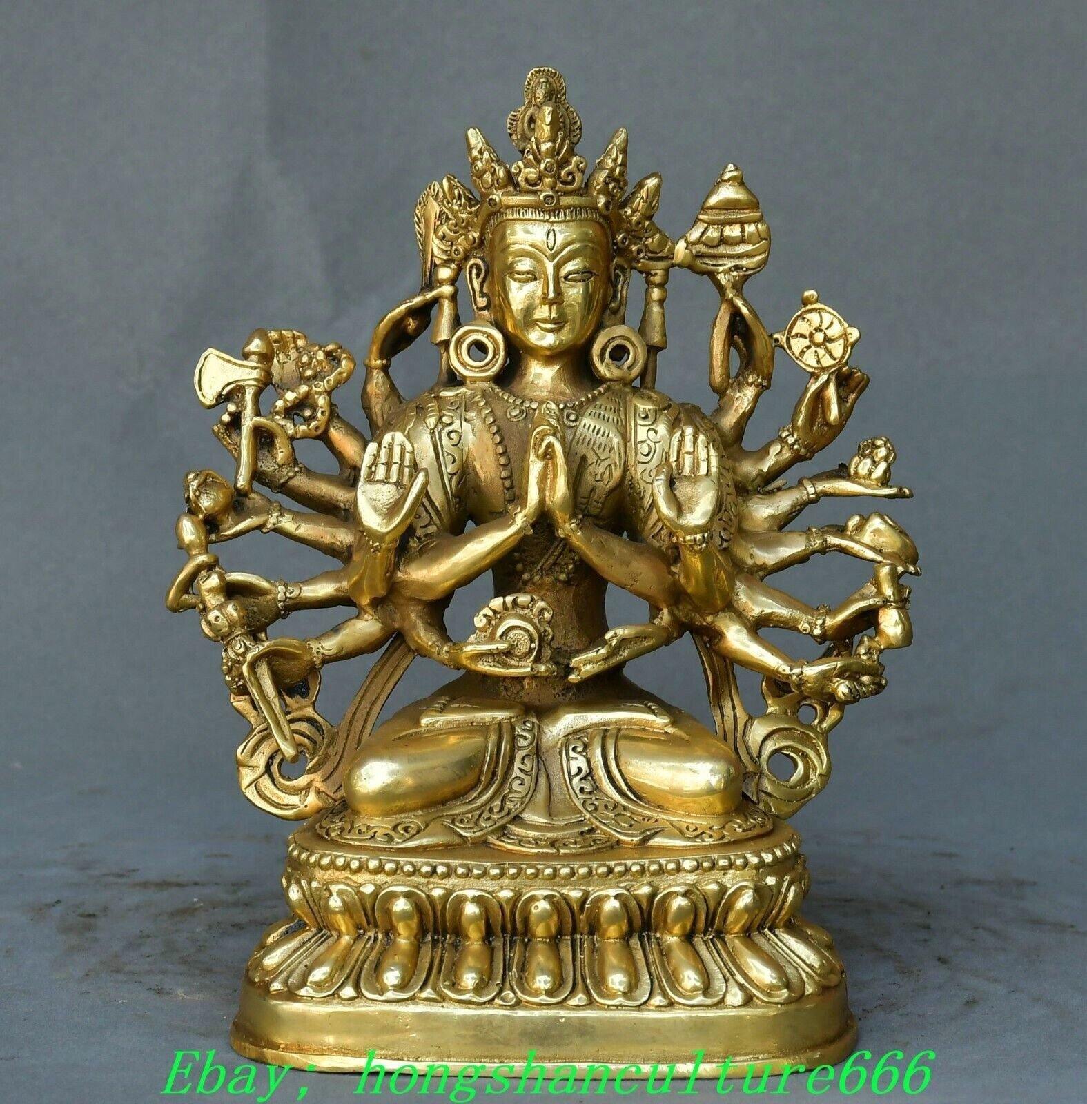 7'' Old Tibet Brass Copper 18 Hands Maha Cundi Mother Buddha