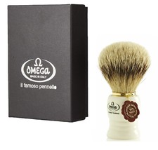 Omega 641 Badger Brush 1St Grade Beard - White Resin Handle Made In Italy