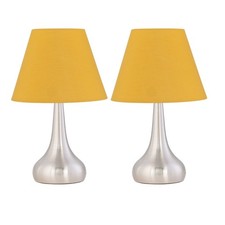 Set of 2 Brushed Chrome Touch Table Lamps Bedside Lights Ochre Yellow Shade