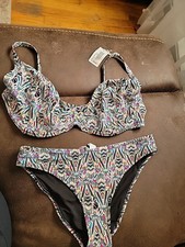 Pour Moi Underwire Padded 2 Piece Bikini Bra Swimwear Geometric Multi NEW