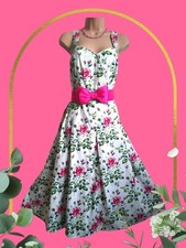 JOE BROWNS White Rose Floral Sweetheart Neckline 50s Rockabilly Midi Dress 18