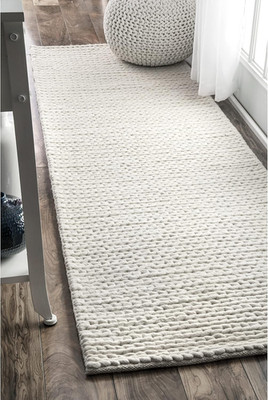 Durable Off-White Hand-Braided Wool & Cotton 2'8'' x 12' Runner Rug