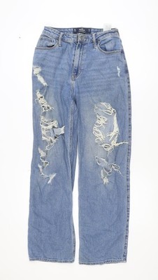 Hollister Damen blau High-Rise Dad Jeans Größe 8R Distressed Denim