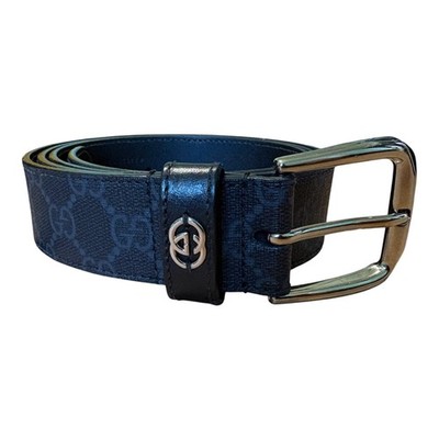 Gucci GG Supreme Canvas Belt Interlocking G Silver Buckle Black Size 105 / 42