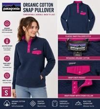 Patagonia Organic Cotton Snap T Pullover Women s Small Blue Pink Quilted
