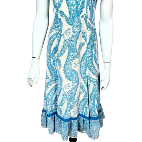 Tracy Reese dress size 2 Y2K maxi slip beaded corset cream blue silk vtg Mermaid - Picture 8 of 14