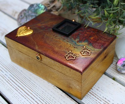 Hand Painted Dog Urn Box for Ashes Photo Memorial Pet Urn Small Dog Art