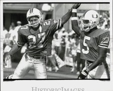 1991 Press Photo Carlos Huerta And Kevin Williams, University Of Miami Football