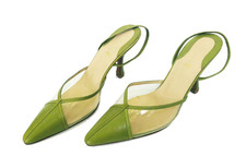 Ren Mancini Paris Vtg 80s Pale Green Leather Clear Vinyl Slingback Heel 36.5