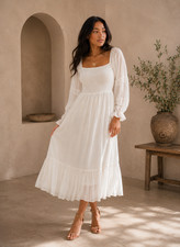 Wilfred Aritzia Midi Dress S White Smocked Lace Detail Peasant Milkmaid Cottage