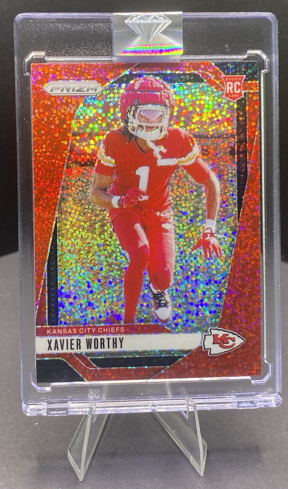 Xavier Worthy 2024 Panini 399 Prizm Red Sparkle RC Kansas City Chiefs