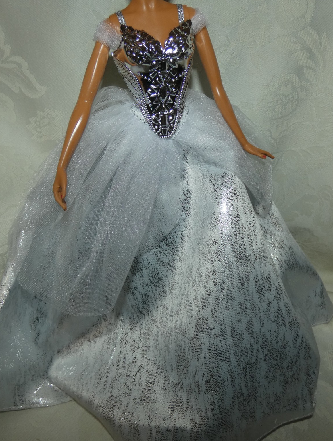 Mattel Barbie 2021 Holiday Gown Dress Silver White & Bodice Fashion For Doll