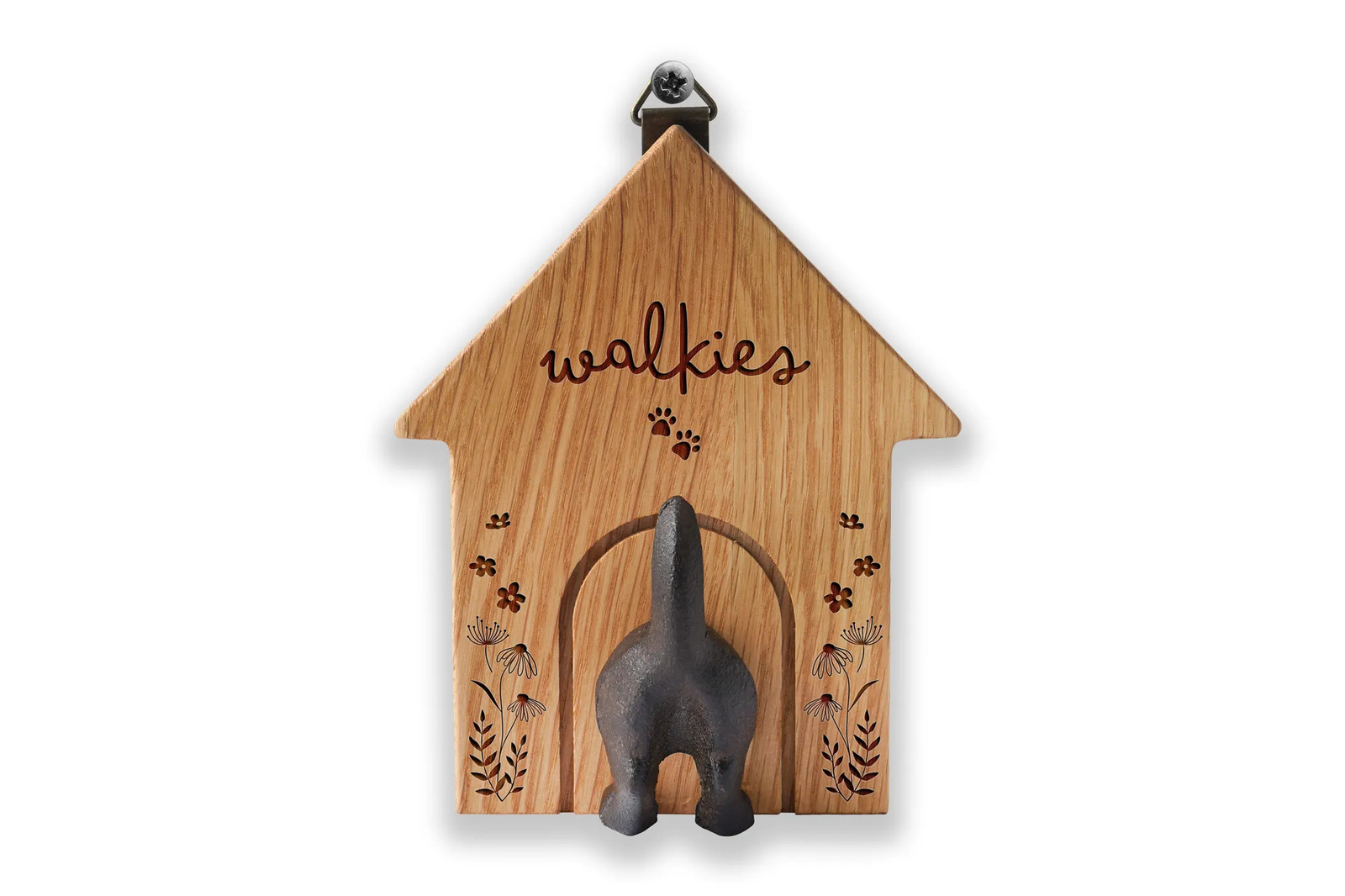 Oak Dog Leash Hook 'Walkies' Cast Iron Tail Pet Accessory Homeware
