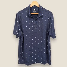 FootJoy Athletic Fit Performance Polo Shirt Men Large Navy Blue Golf Pin Print