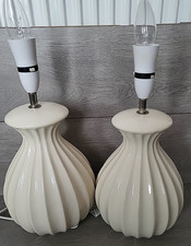 x2 Vintage Table Ceramic Lamps Cream Bedroom Bedside Base Only Home Decoration