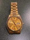 Vintage Seiko Men Gold Tone Quartz Watch 5Y23-8A69 Day/Date,Fluted Bezel,36mm