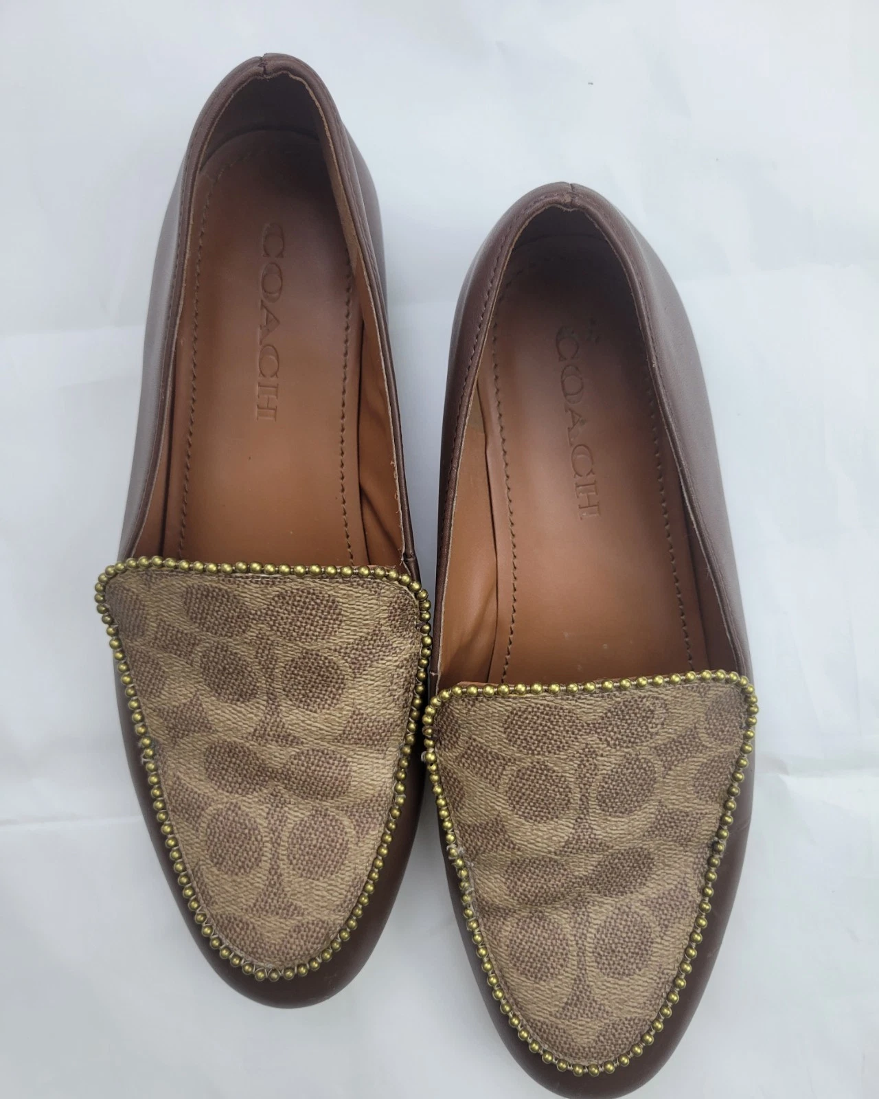 Scarpe Coach Mocassini Donna Harper Bead Catena Bordo Pelle Marrone Tg. 7 5