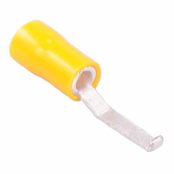 10 x Yellow 3mm Hooked Blade Crimp Connector