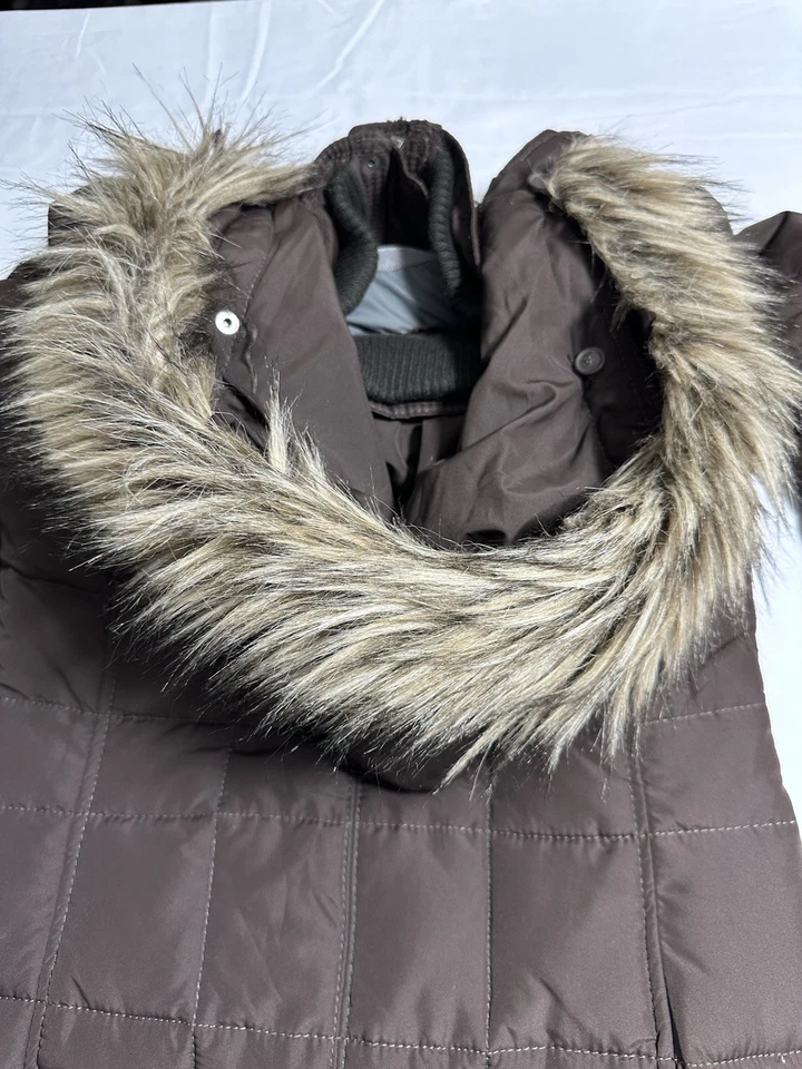 ABERCROMBIE & FITCH Women's Down Puffer Quilted Brown Faux Fur Hood Coat Large - Image 4 of 4
