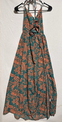 Shein Open Back Halter Dress Maxi Tie Back Coral and Green Floral Size Small | eBay Shein Open Back Halter Dress Maxi Tie Back Coral and Green Floral Size Small | eBay