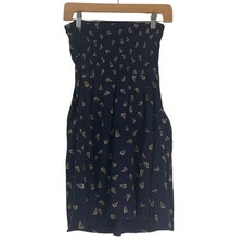 Gap Women’s Small Strapless Tube Dress Navy Blue Sailboat Print Shirred Pockets