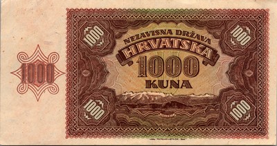Kroatien Banknote 1000 Kuna 1941 – Pick-Nr. 4, Sammlerbanknote Aus Dem Unabhängigen Staat Kroatien