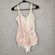Vintage Texsheen Romper Womens XS Pink Floral Lace Trim Lingerie Made USA 80s