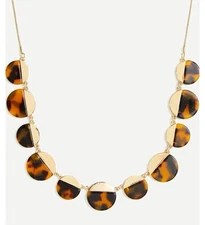 J.CREW Adjustable Tortoise Disc Link Necklace with Gold tone chain Beige/Brown