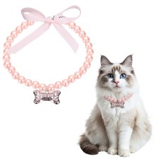 Cat Dog Pearl Collar, Small Bow Shape L, Light Pink