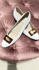 Vintage Salvatore Ferragamo White Leather Vara Bow Flats Shoes